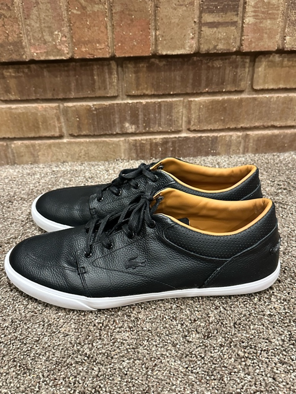 Lacoste Men's Bayliss Vulc PRM Sneakers Black Leather Size 13 Classic Sport Luxe